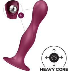 SATISFYER - DOUBLE BALL-R SILIKONOWE DILDO GARNET