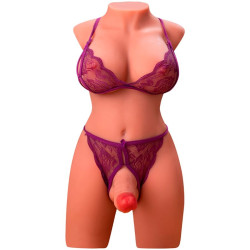 XISE - MIAH LADY BOY KOBIECA TORSO Z DILDO Z WIBRACJĄ I PCHANIEM 55 CM