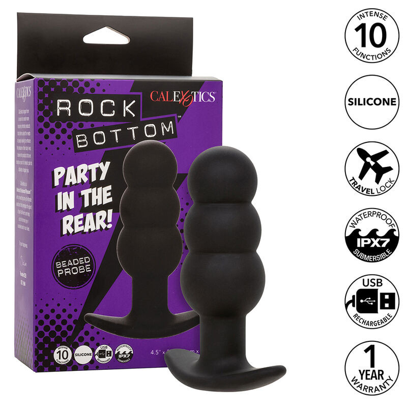 CALEXOTICS - ROCK BOTTOM KORALIKOWY ZATYCZKA ANALNA 10 WIBRACJI SILIKON CZARNY