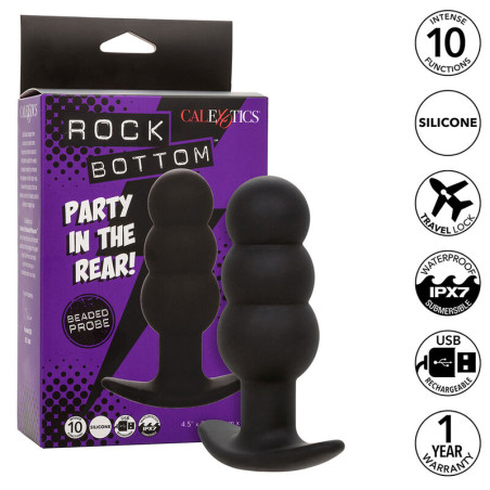 CALEXOTICS - ROCK BOTTOM KORALIKOWY ZATYCZKA ANALNA 10 WIBRACJI SILIKON CZARNY