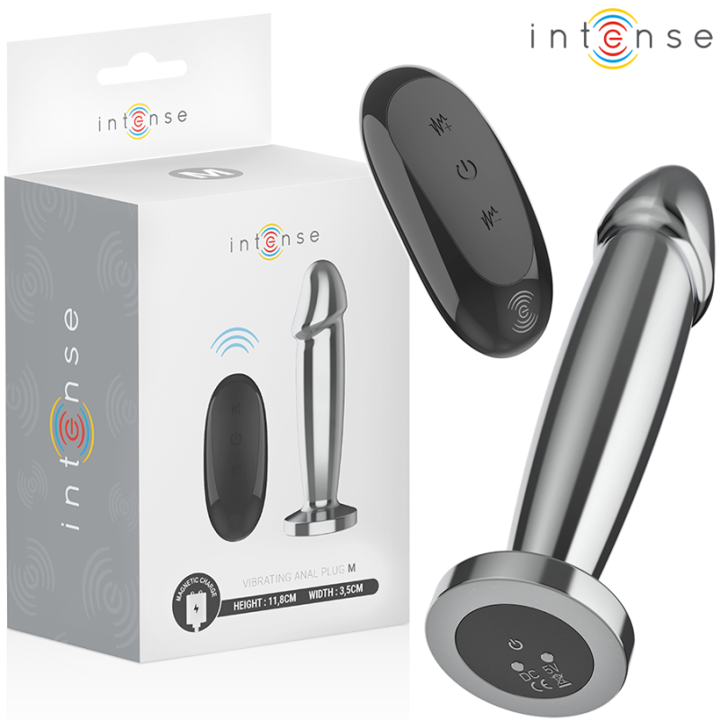 INTENSE - ANALNY PLUG 10 WIBRACJI METALOWY DILDO Z PILOTEM M