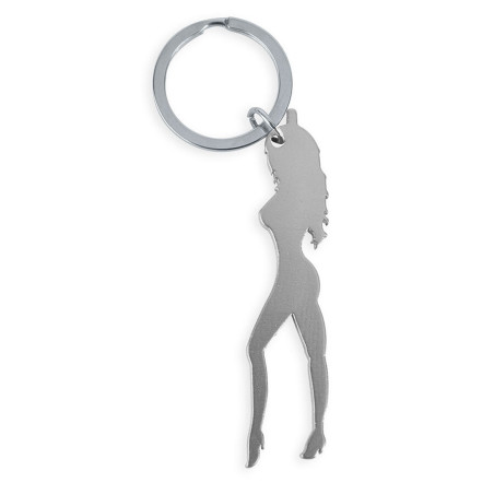 DIABLO PICANTE - PORTE-CLÉS AVEC SILHOUETTE FÉMININE ARGENTÉE AVEC DÉCAPOTEUR