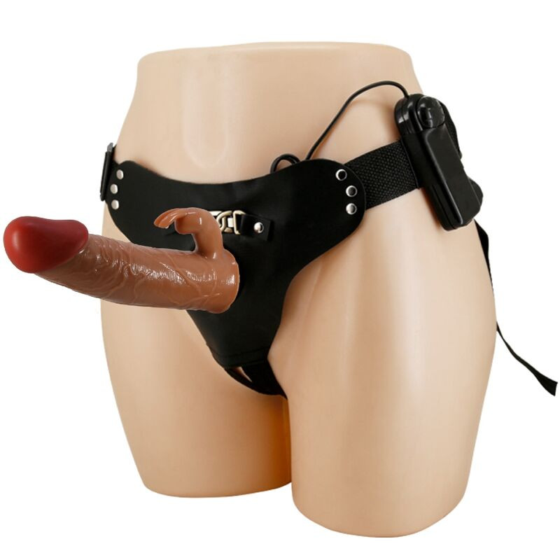 PRETTY LOVE - MARION HARNESS UNIWERSALNE MAJTKI Z WIBRACYJNYM DILDO 19 CM BRAZOWE