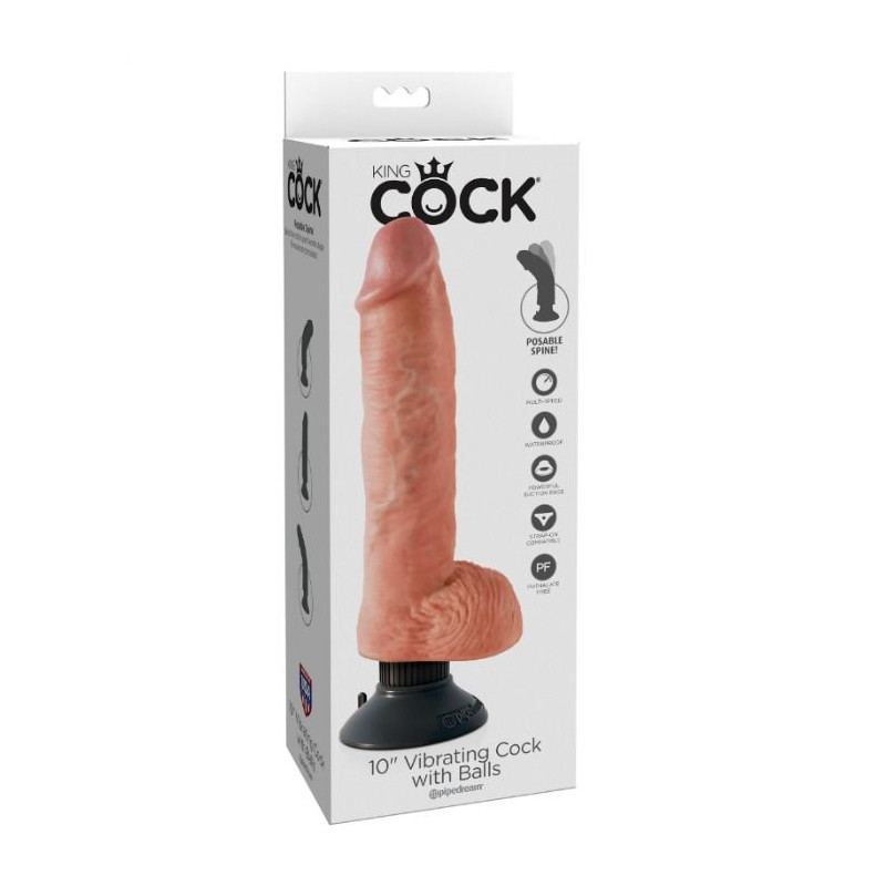 KING COCK - 25.5 CM VIBRATING COCK WITH BALLS FLESH