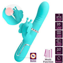 PRETTY LOVE - WIELOFUNKCYJNY WIBRATOR DLA KRÓLIKA 4 W 1 MOTYL AQUA GREEN