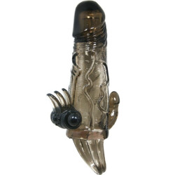 BAILE - BRAVE MAN NAKLADKA NA PENIS ZE STYMULACJA LECHTACZKI I ODBYTU DOUBLE BULLET CZARNA 16,5 CM