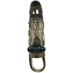 BAILE - BRAVE MAN NAKLADKA NA PENIS ZE STYMULACJA LECHTACZKI I ODBYTU DOUBLE BULLET CZARNA 16,5 CM