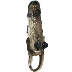 BAILE - BRAVE MAN NAKLADKA NA PENIS ZE STYMULACJA LECHTACZKI I ODBYTU DOUBLE BULLET CZARNA 16,5 CM