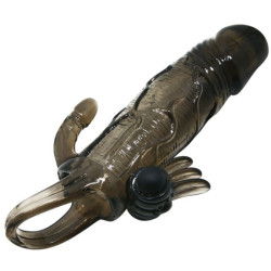 BAILE - BRAVE MAN NAKLADKA NA PENIS ZE STYMULACJA LECHTACZKI I ODBYTU DOUBLE BULLET CZARNA 16,5 CM