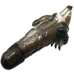 BAILE - BRAVE MAN NAKLADKA NA PENIS ZE STYMULACJA LECHTACZKI I ODBYTU DOUBLE BULLET CZARNA 16,5 CM