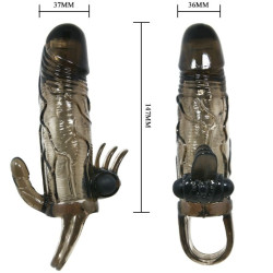 BAILE - BRAVE MAN NAKLADKA NA PENIS ZE STYMULACJA LECHTACZKI I ODBYTU DOUBLE BULLET CZARNA 16,5 CM