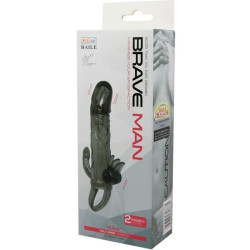 BAILE - BRAVE MAN NAKLADKA NA PENIS ZE STYMULACJA LECHTACZKI I ODBYTU DOUBLE BULLET CZARNA 16,5 CM