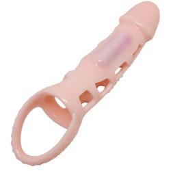 BAILE - OSLONA NA PRZEDLUZACZ PENISA Z WIBRACJAMI I NATURALNYM PASKIEM 13,5 CM