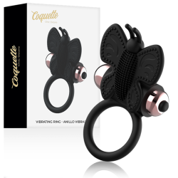 COQUETTE CHIC DESIRE - PIERSCIEN KOGUTOWY MOTYL Z WIBRATOREM CZARNO/ZLOTY