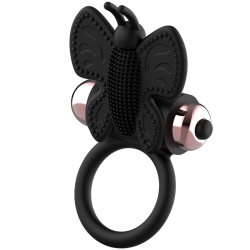 COQUETTE CHIC DESIRE - PIERSCIEN KOGUTOWY MOTYL Z WIBRATOREM CZARNO/ZLOTY