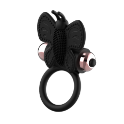 COQUETTE CHIC DESIRE - PIERSCIEN KOGUTOWY MOTYL Z WIBRATOREM CZARNO/ZLOTY