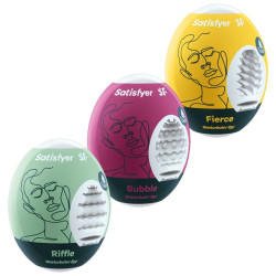 SATISFYER - 3 JAJKA MASTURBATORA KARABINY, BUBBLE I FIERCE
