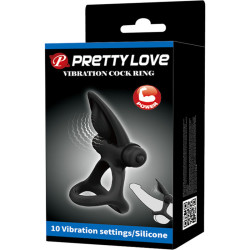 PRETTY LOVE - PIERSCIEN WIBRUJACY 10 WIBRACJI CZARNY SILIKON