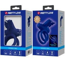 PRETTY LOVE - JAMELE PODWÓJNY PIERSCIEN Z WIBRACJAMI I STYMULATOREM MOTYLI NIEBIESKI