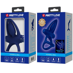 PRETTY LOVE - MAT PODWÓJNY PIERSCIEN Z WIBRACJA I STYMULATOREM NIEBIESKI
