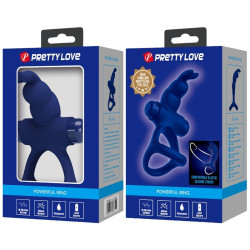 PRETTY LOVE - LUCHITO PODWÓJNY PIERSCIEN WIBRACYJNY KRÓLIK NIEBIESKI