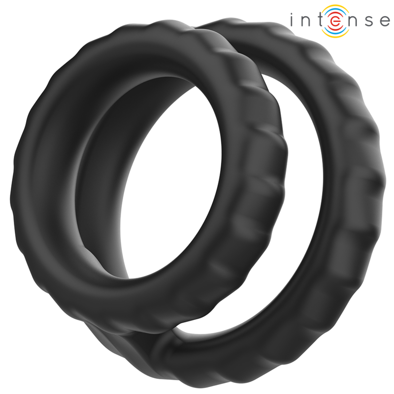 INTENSE - DEWEY DOPPIO ANELLO PER PENE IN SILICONE MODELLO NERO 2 INTENSE - DEWEY DOPPIO ANELLO PER PENE IN SILICONE MODELLO NERO 2