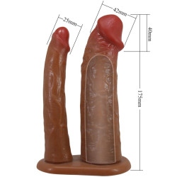 PRETTY LOVE - YAIRON PODWÓJNY PENIS RĘKAW Z PRZEDŁUŻENIEM 4 CM MULATTO