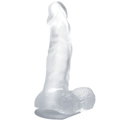 BAILE - REALISTYCZNY DILDO Z PRZYSSAWKA I JADRAMI 16,7 CM PRZEZROCZYSTY