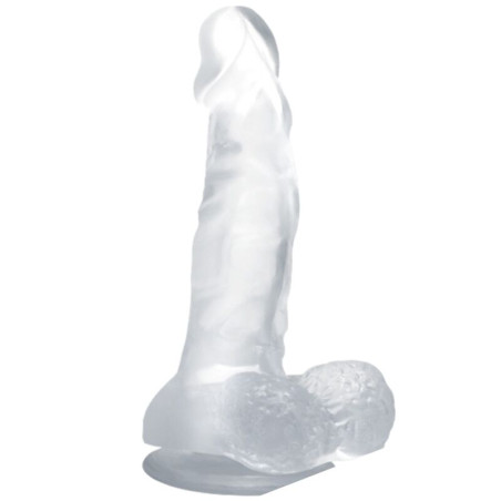 BAILE - REALISTYCZNY DILDO Z PRZYSSAWKA I JADRAMI 16,7 CM PRZEZROCZYSTY