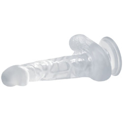 BAILE - REALISTYCZNY DILDO Z PRZYSSAWKA I JADRAMI 16,7 CM PRZEZROCZYSTY