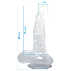 BAILE - REALISTYCZNY DILDO Z PRZYSSAWKA I JADRAMI 16,7 CM PRZEZROCZYSTY