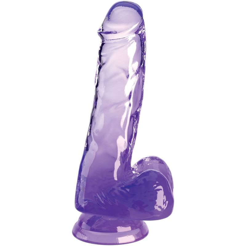 KING COCK - PRZEZROCZYSTY DILDO REALISTYCZNE Z KULKAMI 13,5 CM FIOLETOWY