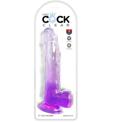 KING COCK - PRZEZROCZYSTY DILDO Z JADRAMI 20,3 CM FIOLETOWY