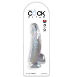 KING COCK - PRZEZROCZYSTY DILDO Z JADRAMI 15,2 CM PRZEZROCZYSTY