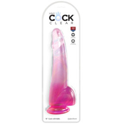 KING COCK - PRZEZROCZYSTY DILDO Z JADRAMI 19 CM ROZOWY