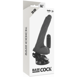 BASECOCK - REALISTYCZNY CZARNY WIBRATOR ZDALNIE STEROWANY Z JADRAMI 20 CM -O- 4 CM