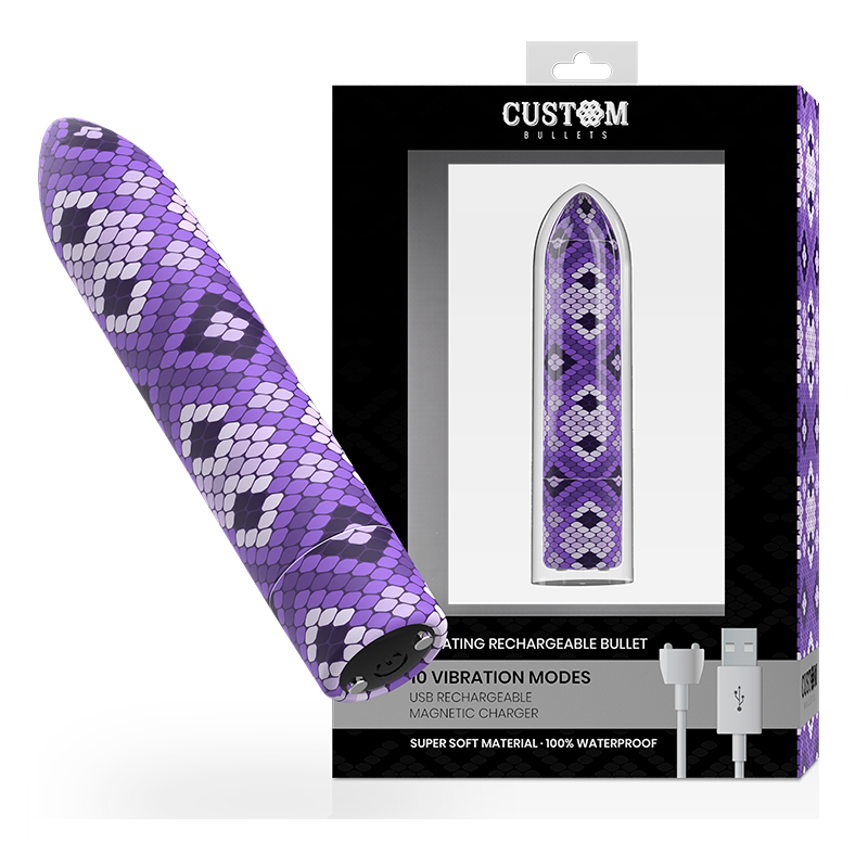 CUSTOM BULLETS - RECHARGEABLE SNAKE PURPLE MAGNETIC BULLET 10 INTENSITIES