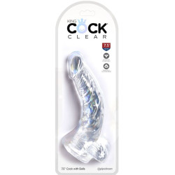 KING COCK - JASNY, REALISTYCZNY ZAkrzywiONY PENIS Z KULKAMI 16,5 CM PRZEZROCZYSTY