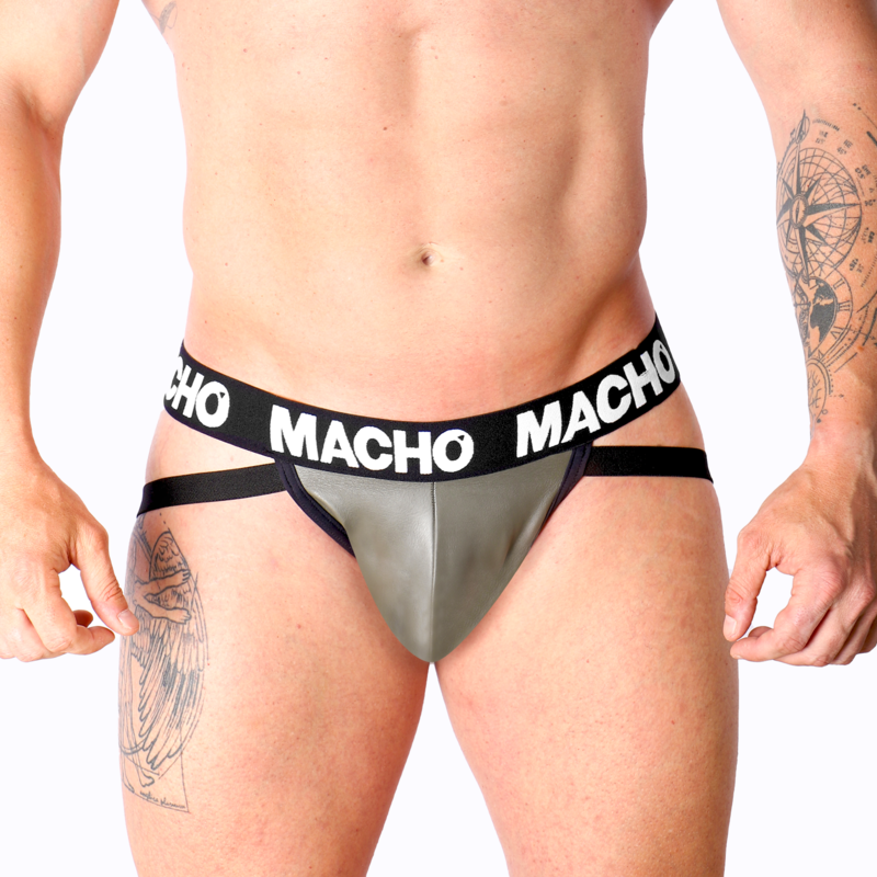 MACHO - MX27GR JOCK CUIR GRIS BEIGE M MACHO - MX27GR JOCK CUIR GRIS BEIGE M