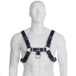 LEATHER BODY - NIEBIESKO-CZARNE SKÓRZANE SZELKI NA KLATK? PIERSIOW? BULLDOG