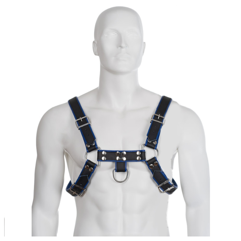 LEATHER BODY - ARNÊS DE COURO AZUL E PRETO PEITO BULLDOG