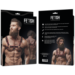 FETISH SUBMISSIVE ATTITUDE - M?SKA UPRZ?? NA KLATK? PIERSIOW? Z EKO-SKÓRY CZARNO/CZERWONA