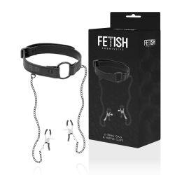 FETISH SUBMISSIVE - PIERSCIEN KNEBEL Z ZACISKAMI NA SUTKI