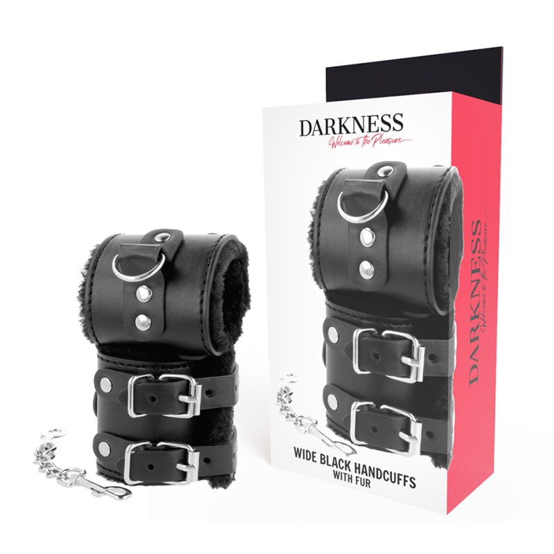 DARKNESS - BLACK ADJUSTABLE LEATHER HANDCUFFS WITH LINING DARKNESS - BLACK ADJUSTABLE LEATHER HANDCUFFS WITH LINING