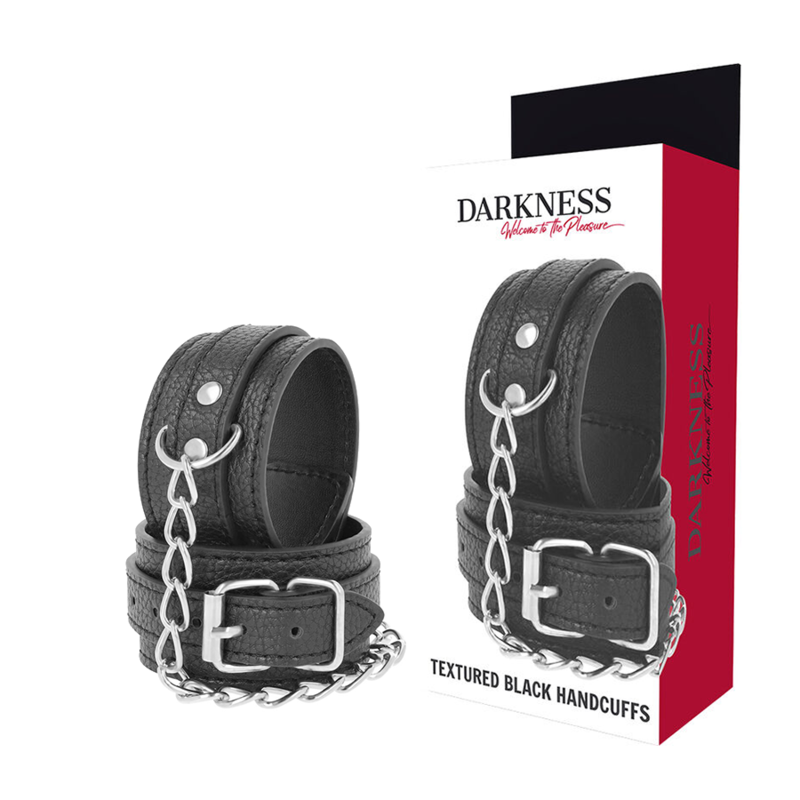 DARKNESS - CZARNE KAJDANKI Z TEKSTOWEJ SKORY DARKNESS - CZARNE KAJDANKI Z TEKSTOWEJ SKORY