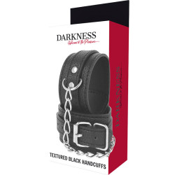 DARKNESS - CZARNE KAJDANKI Z TEKSTOWEJ SKORY