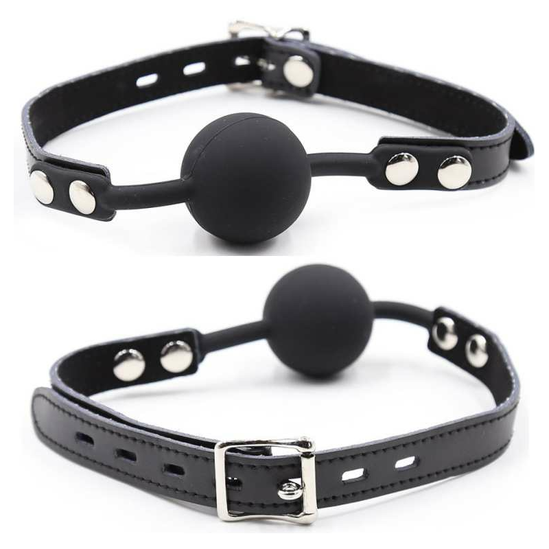 OHMAMA FETISH - SILICONE BALL GAG WITH LEATHER BELT (PADLOCK INCLUDED)