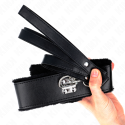 KINK - NASZYJNIK ZE SMYCZA 116 CM ZE SREBRNYMI CWIEKAMI MODEL 4 CZARNY REGULOWANY 40-48 CM X 6 CM