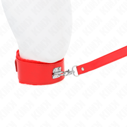 KINK - NASZYJNIK ZE SMYCZA 116 CM ZE SREBRNYMI CWIEKAMI MODEL 4 CZERWONY REGULOWANY 40-48 CM X 6 CM