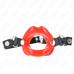 KINK - USTA 8 CM KNEBEL Z CZERWONYM PASKIEM SKÓRZANYM 63 x 2 CM REGULACJA 39-58 CM